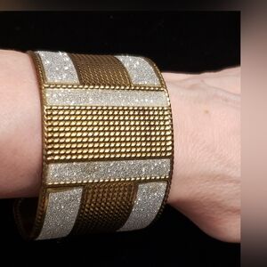 Vintage Art Deco Style Bracelet With Great 1920s Style. Wide Cuff W/ Gold & Silv